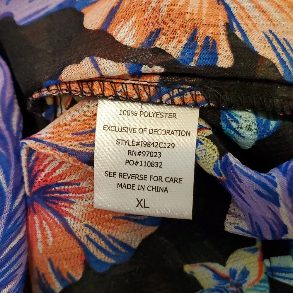 Miken Swim Floral Tropical Swim Cover-Up Kimono, Size XL